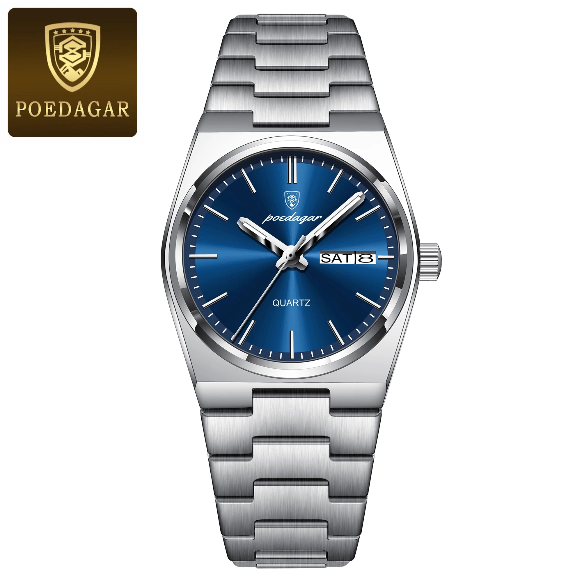 POEDAGAR Women's Watch with Date & Week Display - Waterproof Stainless Steel Luminous Dress Watch, Elegant Business Quartz Watch