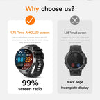 GUHUAVMI 1.75" AMOLED Smartwatch with GPS & Bluetooth Calling - IP68 Waterproof, 100+ Sports Modes, Heart Rate/SpO2 Monitor, 7-Day Battery