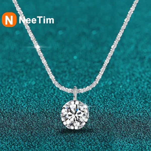 NeeTim 2 Carat Moissanite Pendant Necklace - D Color VVS1, S925 Sterling Silver, with Certificate, Elegant Wedding & Party Jewelry for Women