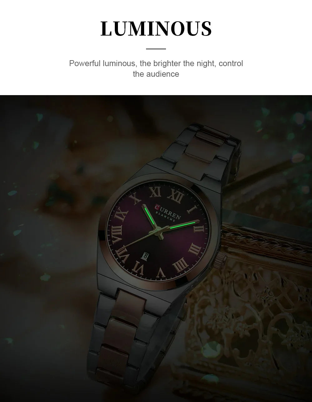 Curren Women's Watch - 33mm Fashion Dress Watch, Stainless Steel Bracelet, Date Display, Water Resistant Analog Watch for Women