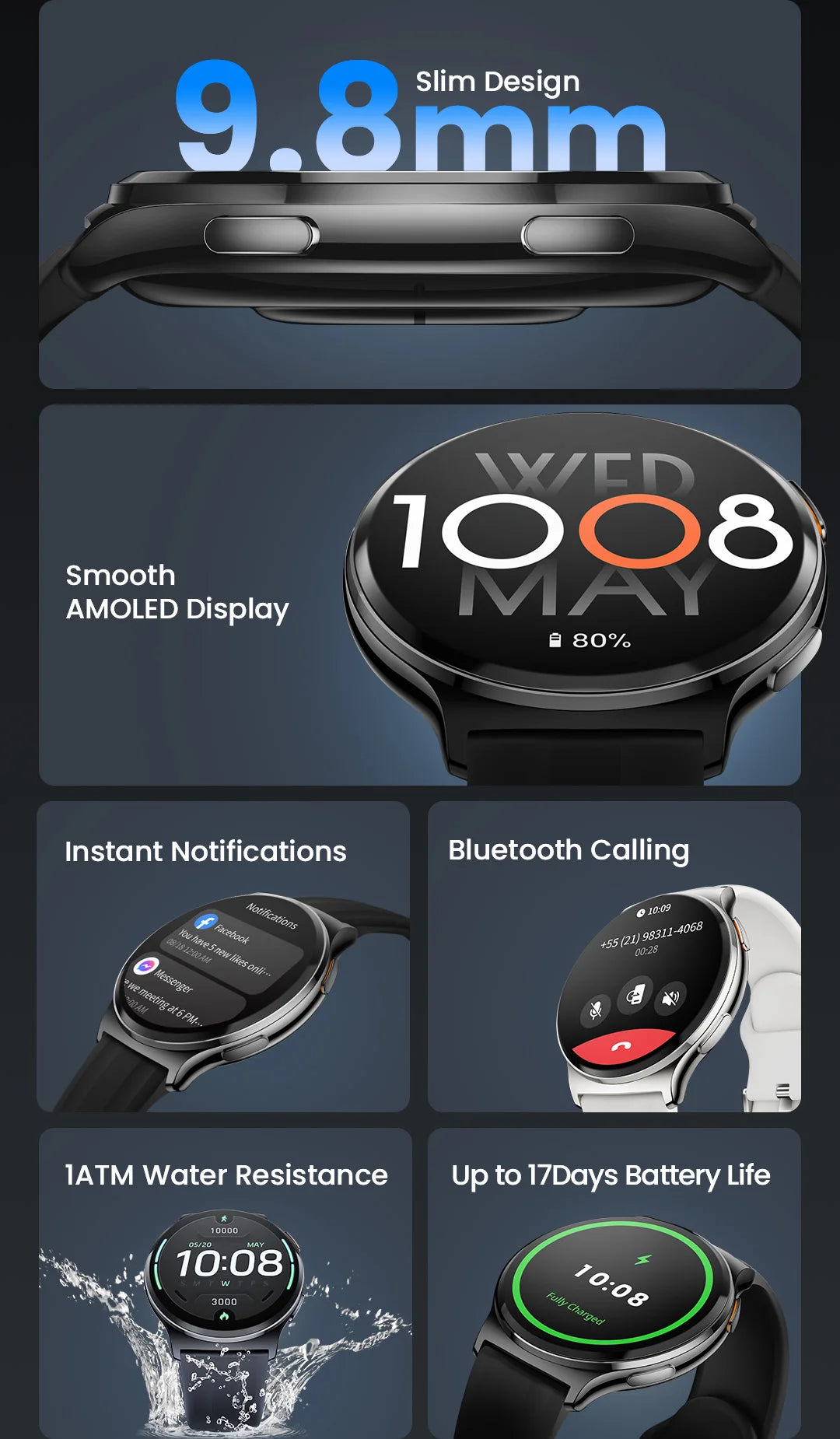 HAYLOU Solar Lite 2 Smartwatch - 1.43" AMOLED 60Hz, Bluetooth 5.4 Calling, 17-Day Battery, 150+ Sports Modes, 24/7 Health Monitor