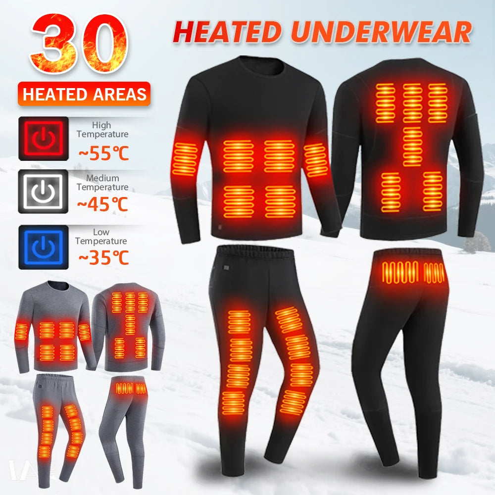 MCDV USB Heated Jacket & Thermal Underwear Set for Men & Women - Electric Heating Vest with Adjustable Temperature for Winter Sports, Outdoor Activities