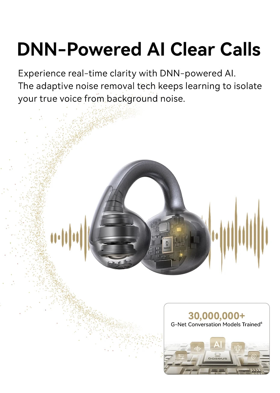 Baseus Bowie MC1 Pro Open-Ear Clip Earbuds - Bluetooth Wireless Earphones, Hi-Res Audio, 4-Mic ENC Calls, 40H Playtime, IP67 Waterproof, Ultra-Light Comfort Fit