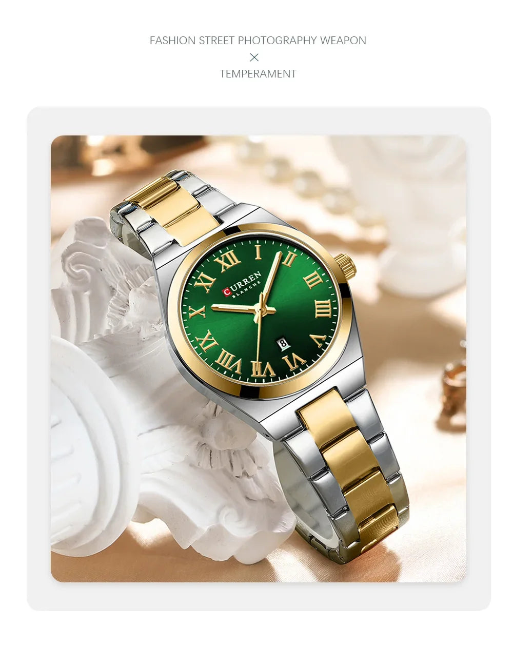 Curren Women's Watch - 33mm Fashion Dress Watch, Stainless Steel Bracelet, Date Display, Water Resistant Analog Watch for Women