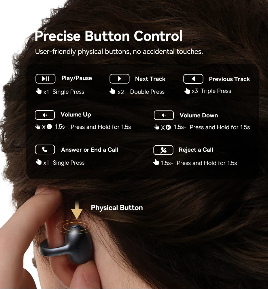 Baseus Bowie MC1 Pro Open-Ear Clip Earbuds - Bluetooth Wireless Earphones, Hi-Res Audio, 4-Mic ENC Calls, 40H Playtime, IP67 Waterproof, Ultra-Light Comfort Fit