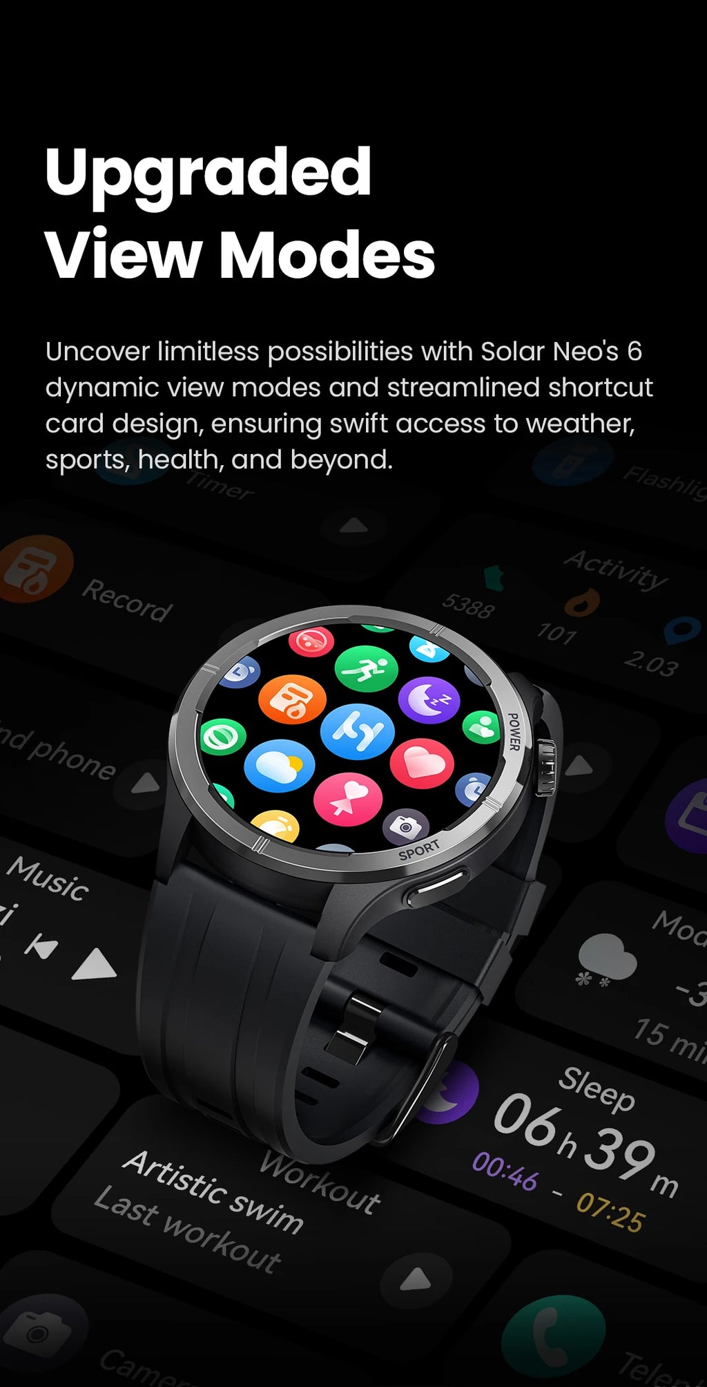 HAYLOU Solar Neo Smart Watch - Bluetooth Calling, 30-Day Battery, IP68 Waterproof, 127 Sports Modes, 24/7 Health Monitor, 1.53" HD Display