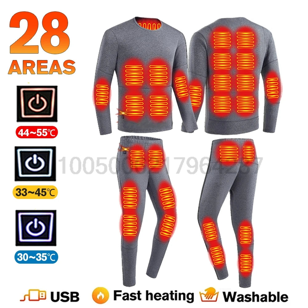 MCDV USB Heated Jacket & Thermal Underwear Set for Men & Women - Electric Heating Vest with Adjustable Temperature for Winter Sports, Outdoor Activities