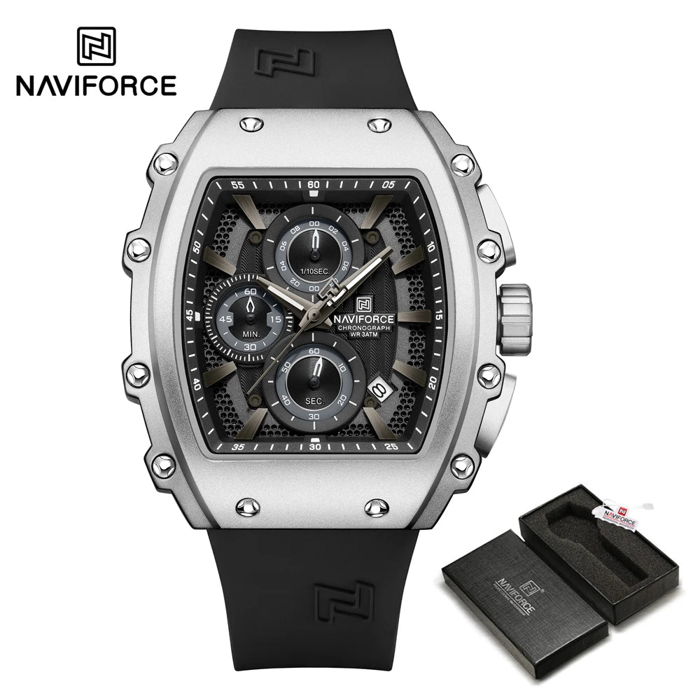 NAVIFORCE 8070 Men's Chronograph Watch - Waterproof Sport Watch with Luminous Hands, Silicone Strap, Calendar, Luxury Fashion Wristwatch