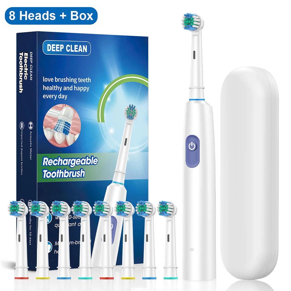 PeiKein Rechargeable Electric Toothbrush for Adults - 5 Mode Rotary Toothbrush with 8 Replacement Brush Heads, 30-Day Battery Life, IP67 Waterproof, 2-Minute Smart Timer