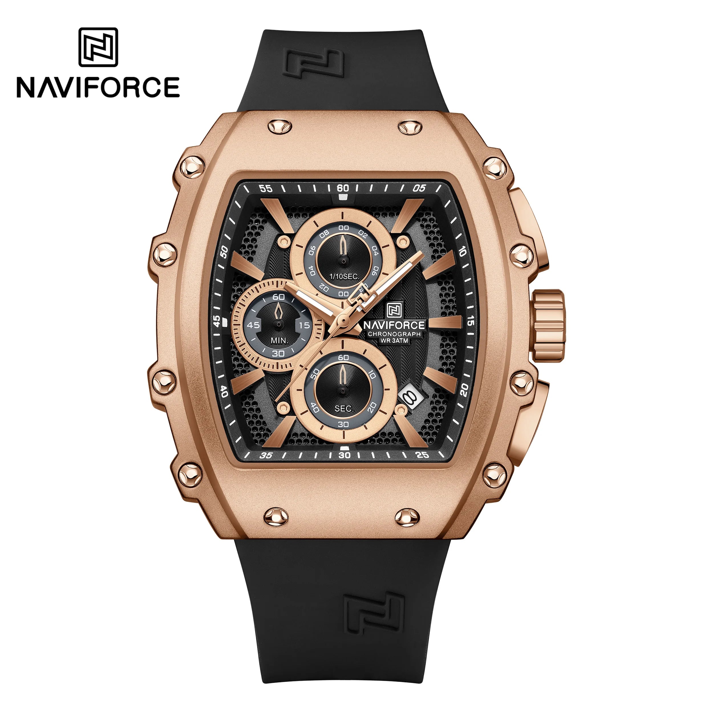 NAVIFORCE 8070 Men's Chronograph Watch - Waterproof Sport Watch with Luminous Hands, Silicone Strap, Calendar, Luxury Fashion Wristwatch
