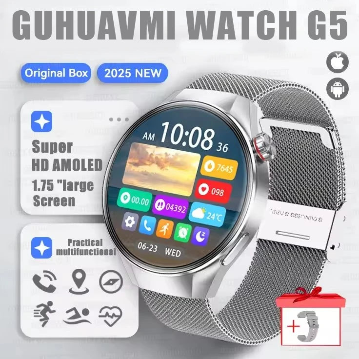 GUHUAVMI 1.75" AMOLED Smartwatch with GPS & Bluetooth Calling - IP68 Waterproof, 100+ Sports Modes, Heart Rate/SpO2 Monitor, 7-Day Battery