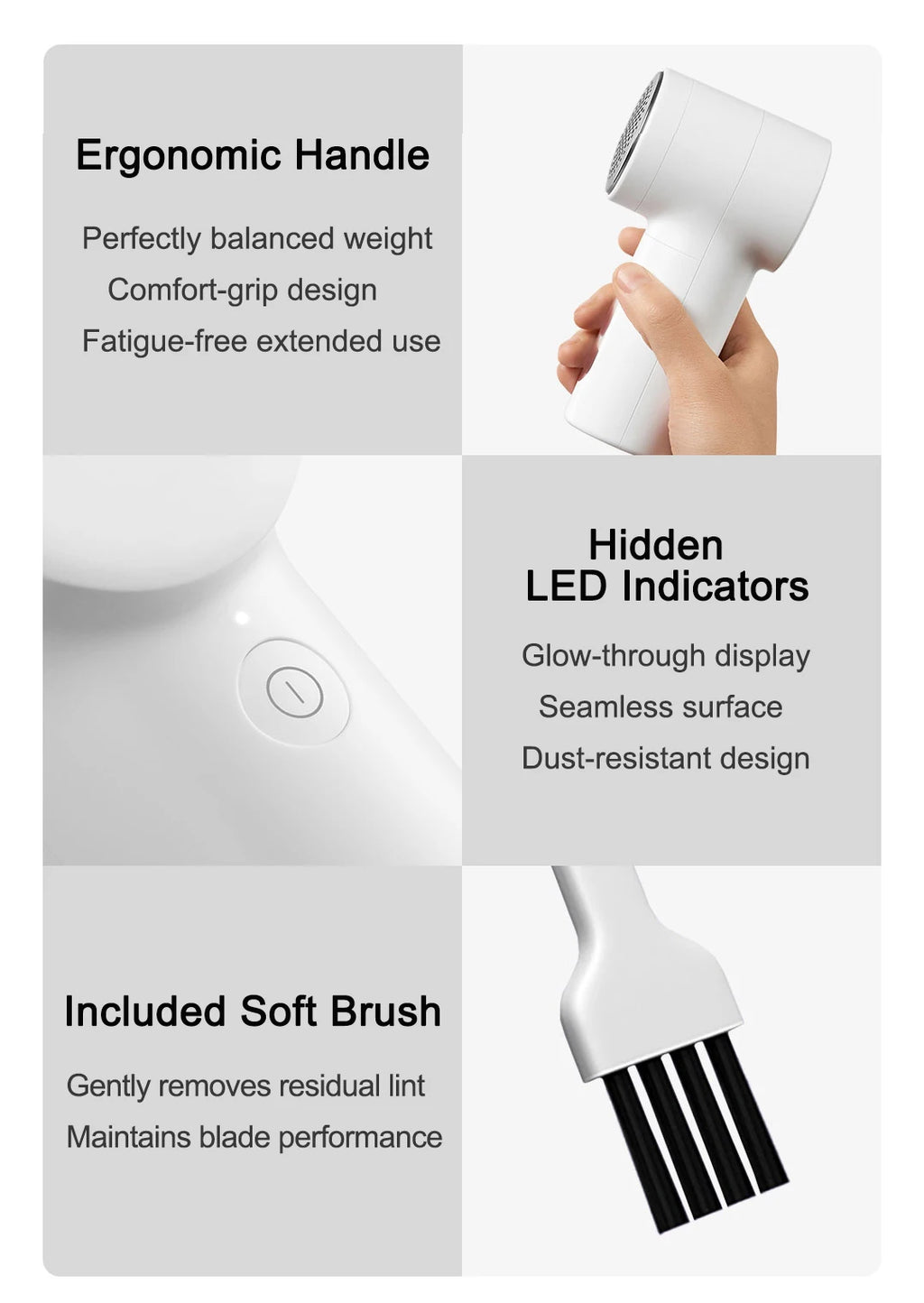 Xiaomi Mijia Lint Remover 2 - Electric Fabric Shaver with 6 Stainless Steel Blades, 180min USB-C Rechargeable, Strong Suction, Safe for Sweaters & Clothes