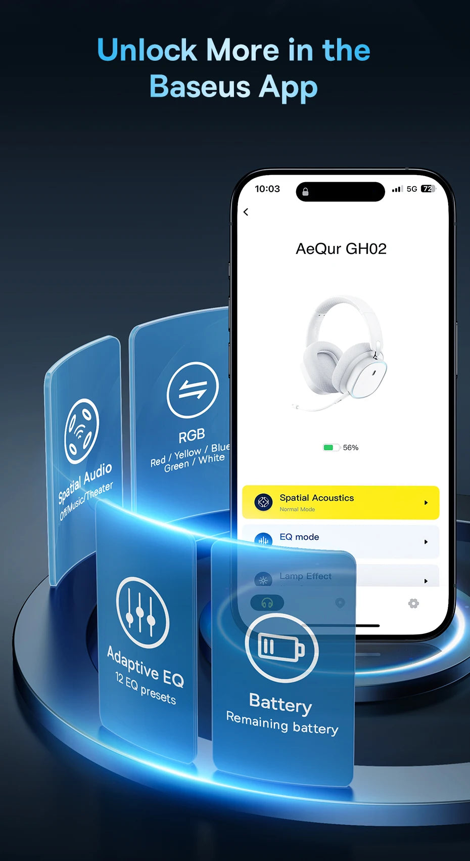 Baseus AeQur GH02 Gaming Wireless Headphones - Triple Mode 2.4G/Bluetooth 5.3/Wired, 40H Playtime, Chatmix, 4-Speaker Driver, App Control