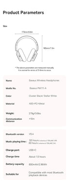 Baseus Bowie H1s Wireless Headphones - Bluetooth 5.4 with 46dB Hybrid ANC, 120H Playtime, Hi-Res Spatial Audio, 0.06s Low Latency, Foldable Over-Ear Headset