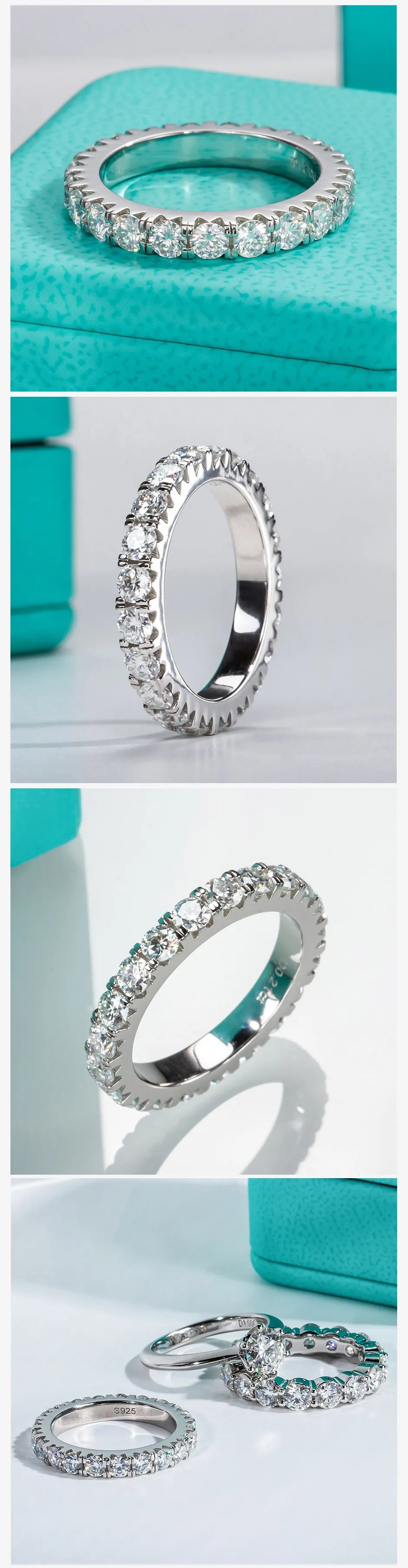 AnuJewel 3mm 2-3ct D Color VVS1 Moissanite Eternity Ring, 925 Sterling Silver Wedding Band Engagement Ring for Women