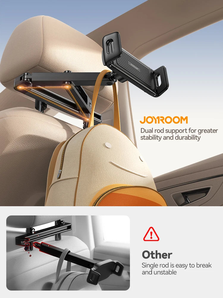 Joyroom Car Headrest Tablet Holder - Adjustable 3-in-1 Backseat Mount for iPad, Phones & Tablets 4.7"-12.9", Foldable & Stable