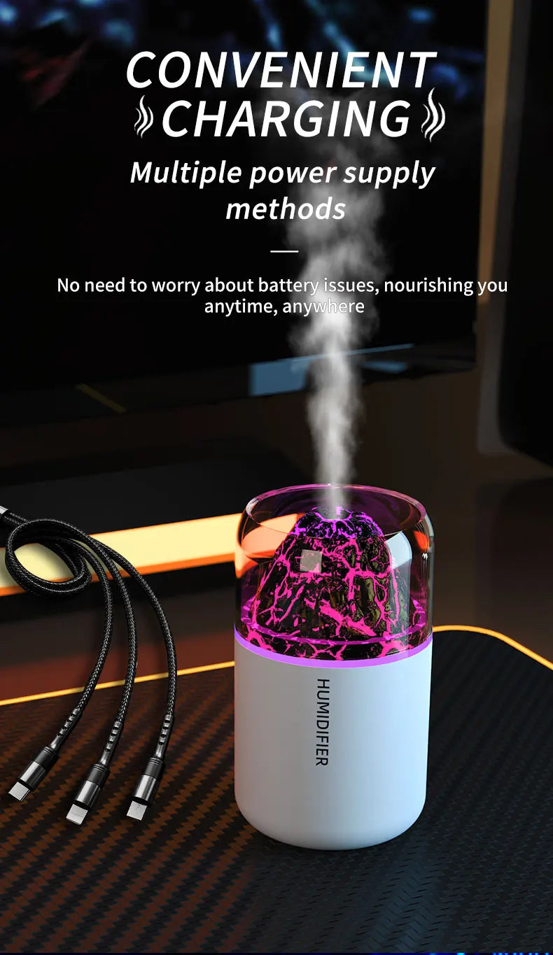 Volcanic Rock LED Mood Lamp with Humidifier & Aromatherapy Diffuser - USB-Powered for Bedroom, Car, Desk | Relaxing Color Changing Night Light Gift