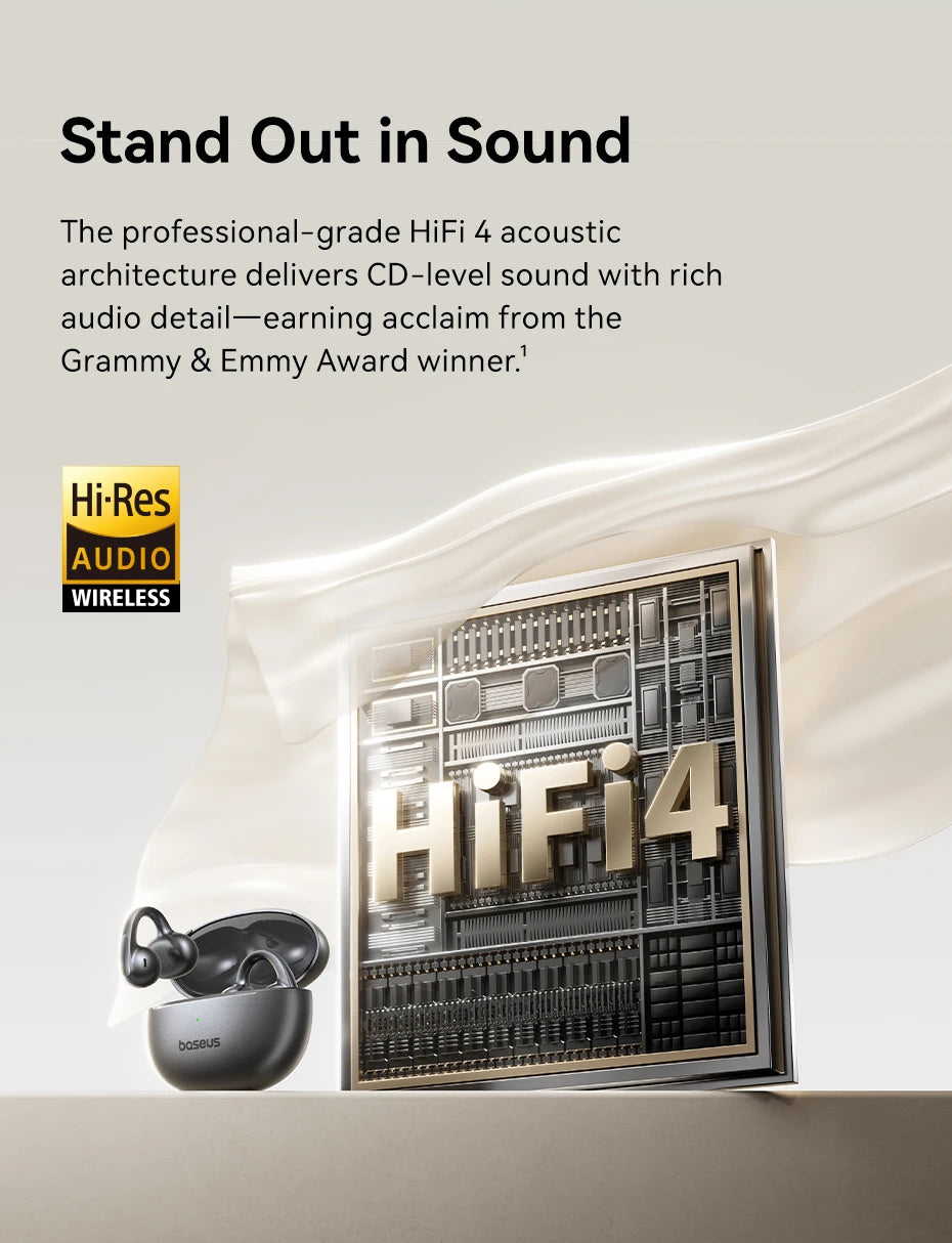 Baseus Bowie MC1 Pro Open-Ear Clip Earbuds - Bluetooth Wireless Earphones, Hi-Res Audio, 4-Mic ENC Calls, 40H Playtime, IP67 Waterproof, Ultra-Light Comfort Fit