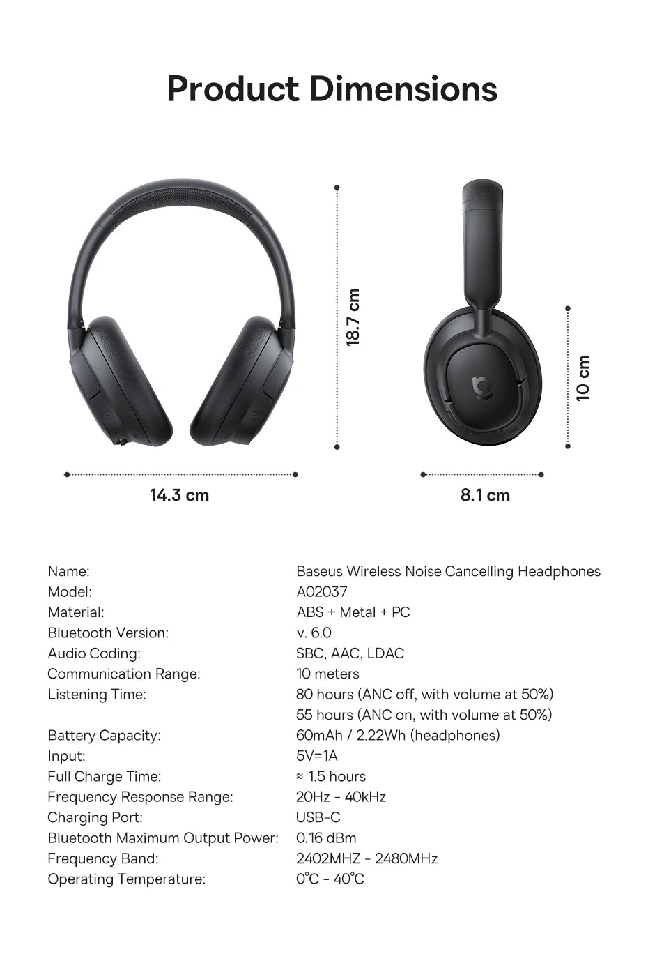 Baseus Bowie H1s Wireless Headphones - Bluetooth 5.4 with 46dB Hybrid ANC, 120H Playtime, Hi-Res Spatial Audio, 0.06s Low Latency, Foldable Over-Ear Headset