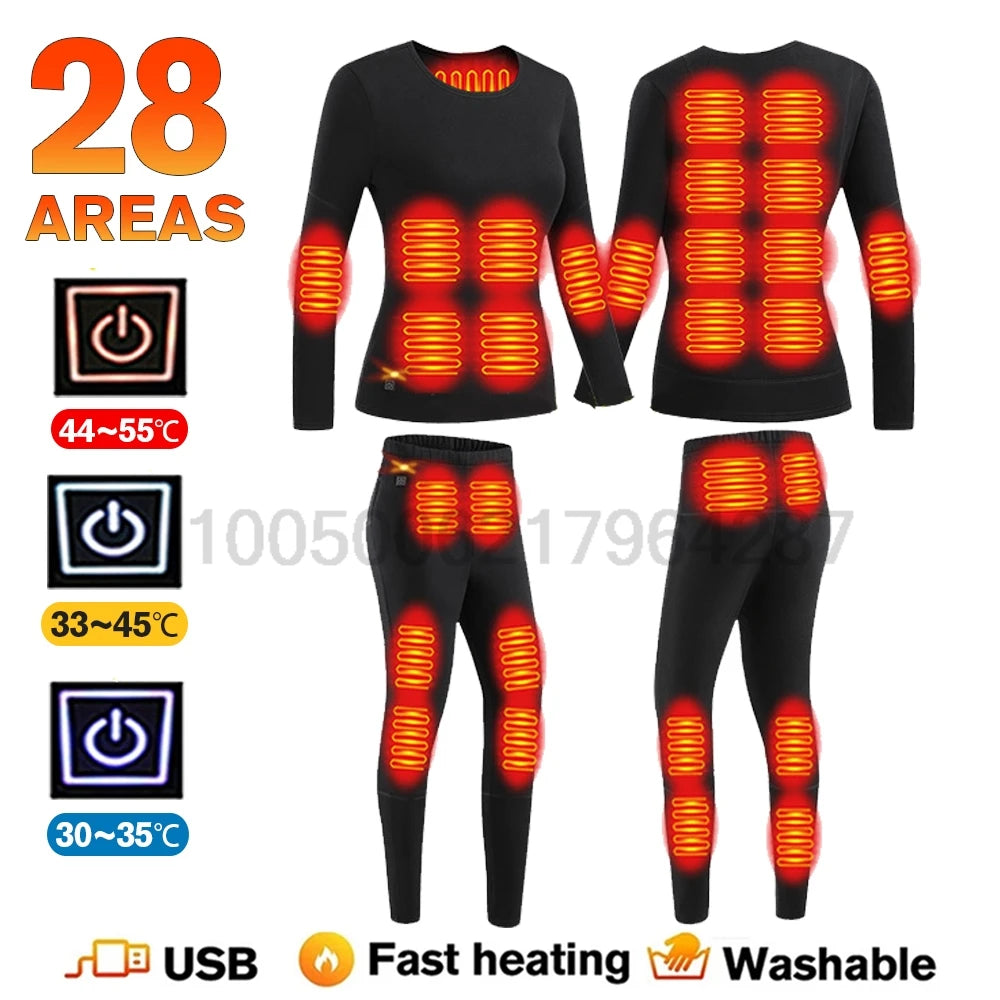 MCDV USB Heated Jacket & Thermal Underwear Set for Men & Women - Electric Heating Vest with Adjustable Temperature for Winter Sports, Outdoor Activities