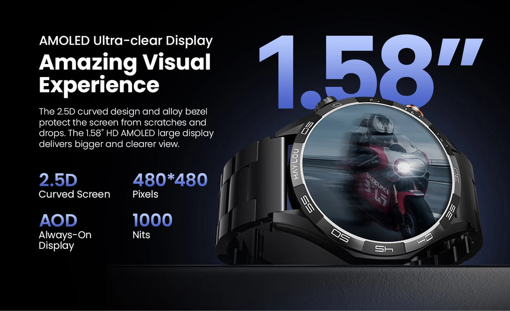 HAYLOU Solar 5 Smart Watch with Bluetooth Calling - 1.58" AMOLED 60Hz Display, 40-Day Battery, 100+ Sports Modes, 24/7 Health Monitor, IP68 Waterproof