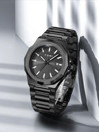 TOMI Luxury Men's Watch Gift Set - Rose Gold Case & Stainless Steel Bracelet, Business Quartz Watch with Complete Calendar, Ring & Brooch