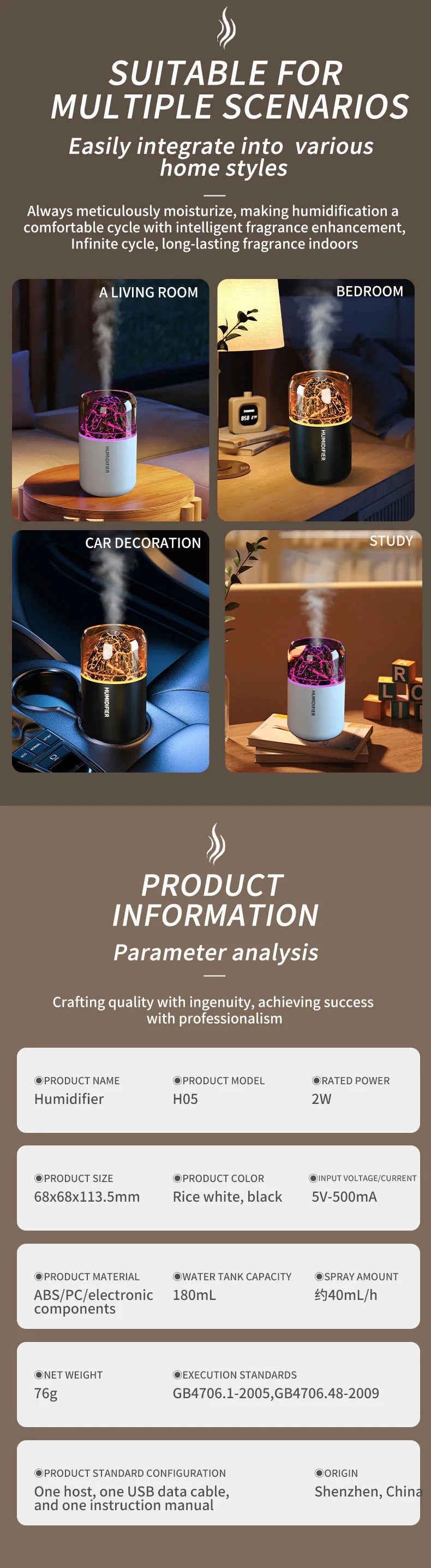 Volcanic Rock LED Mood Lamp with Humidifier & Aromatherapy Diffuser - USB-Powered for Bedroom, Car, Desk | Relaxing Color Changing Night Light Gift