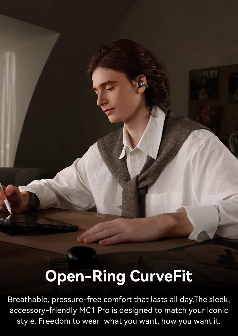 Baseus Bowie MC1 Pro Open-Ear Clip Earbuds - Bluetooth Wireless Earphones, Hi-Res Audio, 4-Mic ENC Calls, 40H Playtime, IP67 Waterproof, Ultra-Light Comfort Fit