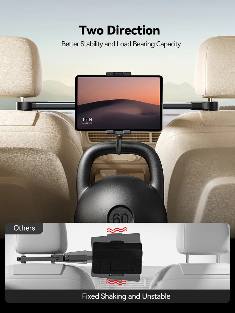 Joyroom Car Tablet Holder with Extension Arm - Adjustable Headrest Mount for Back Seat, Fits iPad Pro 13", Galaxy Tab, 4.7-13" Devices