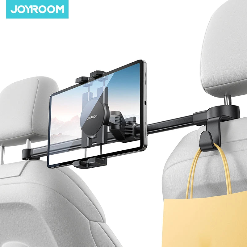 Joyroom Car Tablet Holder with Extension Arm - Adjustable Headrest Mount for Back Seat, Fits iPad Pro 13", Galaxy Tab, 4.7-13" Devices