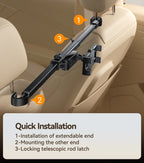 Joyroom Car Tablet Holder with Extension Arm - Adjustable Headrest Mount for Back Seat, Fits iPad Pro 13", Galaxy Tab, 4.7-13" Devices