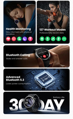 HAYLOU Solar Neo Smart Watch - Bluetooth Calling, 30-Day Battery, IP68 Waterproof, 127 Sports Modes, 24/7 Health Monitor, 1.53" HD Display