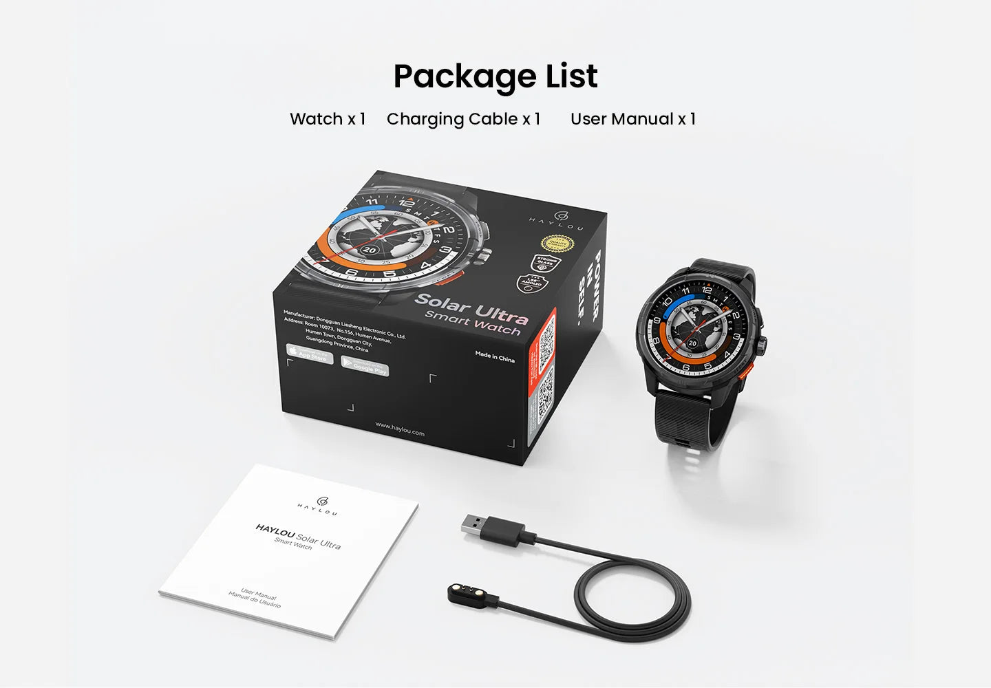 HAYLOU Solar Ultra GPS Smartwatch - 1.6" AMOLED, Built-in GPS, 5ATM Waterproof, Bluetooth Calling, 170+ Sports Modes, 22-Day Battery