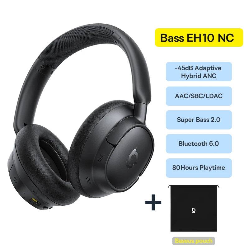 Baseus Bowie H1s Wireless Headphones - Bluetooth 5.4 with 46dB Hybrid ANC, 120H Playtime, Hi-Res Spatial Audio, 0.06s Low Latency, Foldable Over-Ear Headset