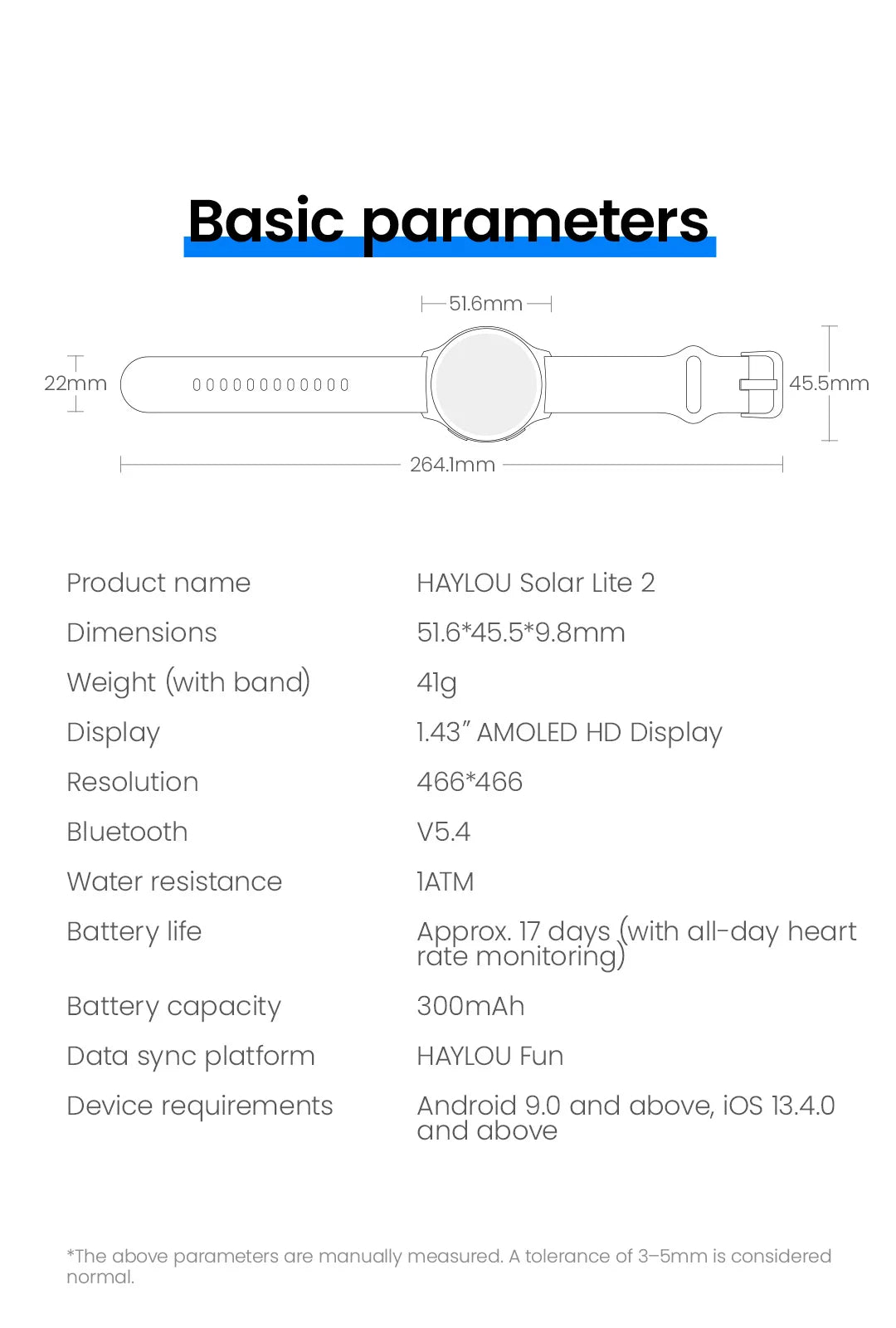 HAYLOU Solar Lite 2 Smartwatch - 1.43" AMOLED 60Hz, Bluetooth 5.4 Calling, 17-Day Battery, 150+ Sports Modes, 24/7 Health Monitor