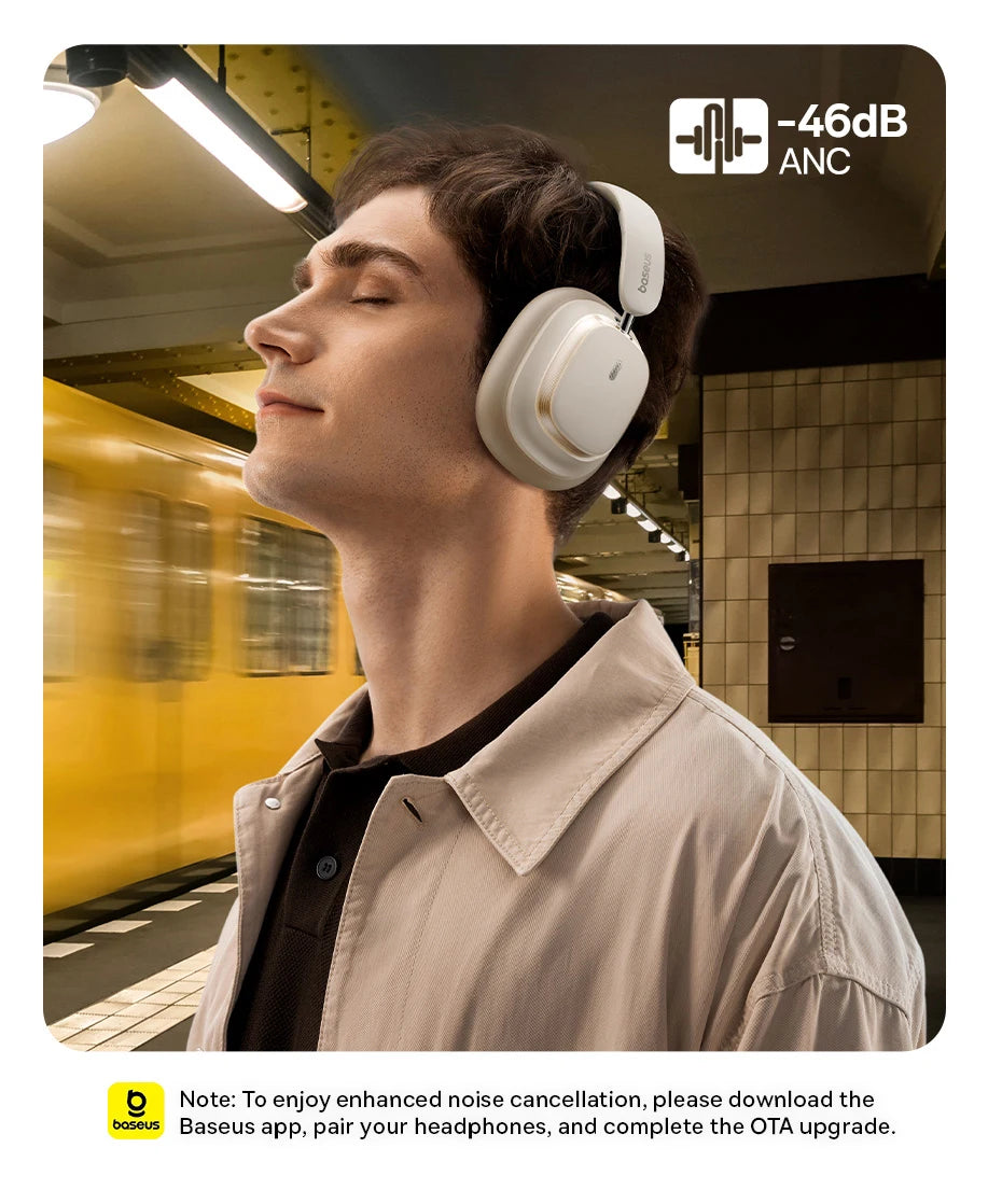 Baseus Bowie H1s Wireless Headphones - Bluetooth 5.4 with 46dB Hybrid ANC, 120H Playtime, Hi-Res Spatial Audio, 0.06s Low Latency, Foldable Over-Ear Headset