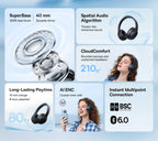 Baseus BH1 Lite Wireless Headphones - Bluetooth 6.0, 80H Playtime, Super Bass, ENC Clear Call, Lightweight Over-Ear Headset with Dual Connect