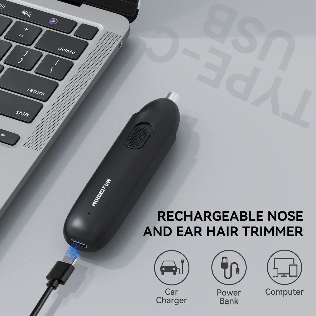 MAXGROOM Professional Rechargeable Nose Hair Trimmer for Men - 360° Rotating Dual Blade, Painless Eyebrow & Facial Hair Trimmer, USB Charging, Wet & Dry Use