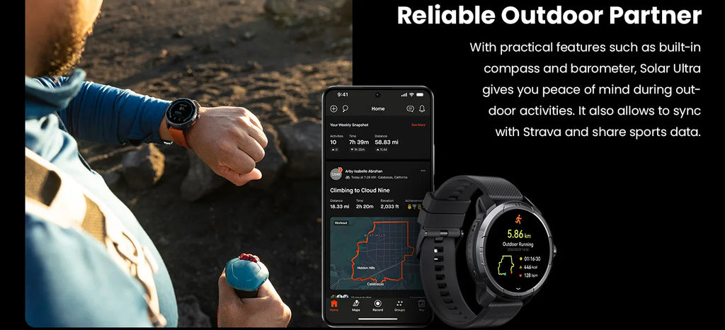 HAYLOU Solar Ultra GPS Smartwatch - 1.6" AMOLED, Built-in GPS, 5ATM Waterproof, Bluetooth Calling, 170+ Sports Modes, 22-Day Battery