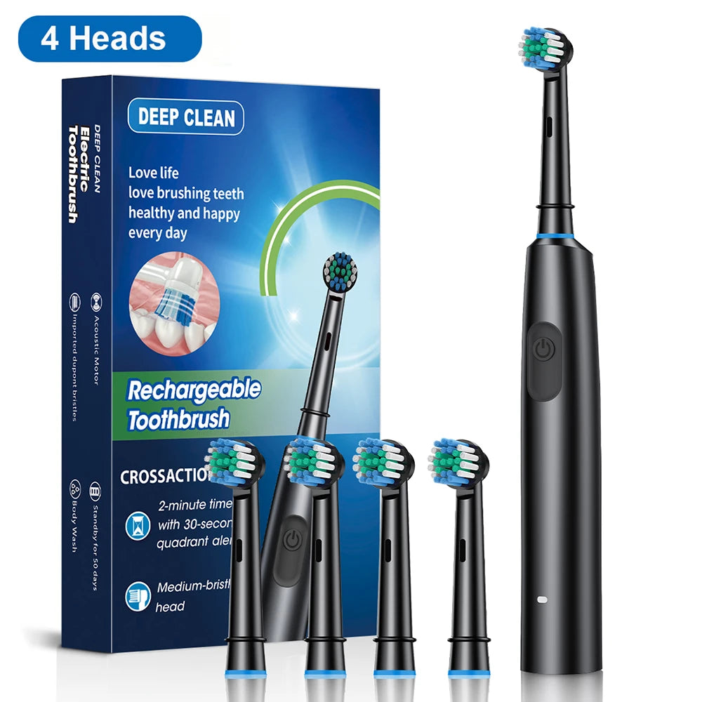 PeiKein Rechargeable Electric Toothbrush for Adults - 5 Mode Rotary Toothbrush with 8 Replacement Brush Heads, 30-Day Battery Life, IP67 Waterproof, 2-Minute Smart Timer