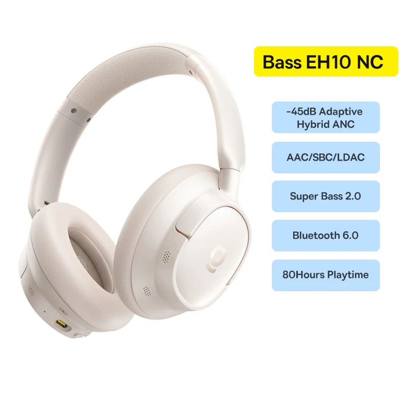 Baseus Bowie H1s Wireless Headphones - Bluetooth 5.4 with 46dB Hybrid ANC, 120H Playtime, Hi-Res Spatial Audio, 0.06s Low Latency, Foldable Over-Ear Headset