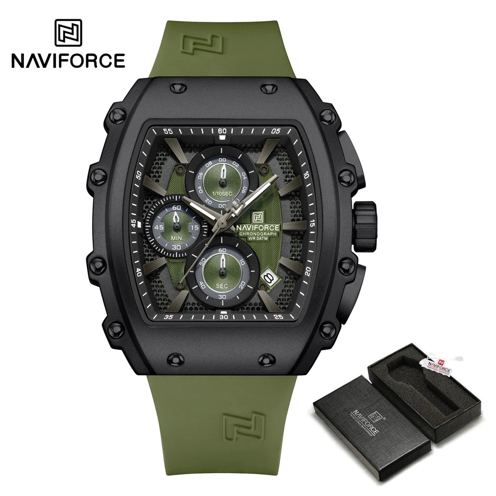 NAVIFORCE 8070 Men's Chronograph Watch - Waterproof Sport Watch with Luminous Hands, Silicone Strap, Calendar, Luxury Fashion Wristwatch