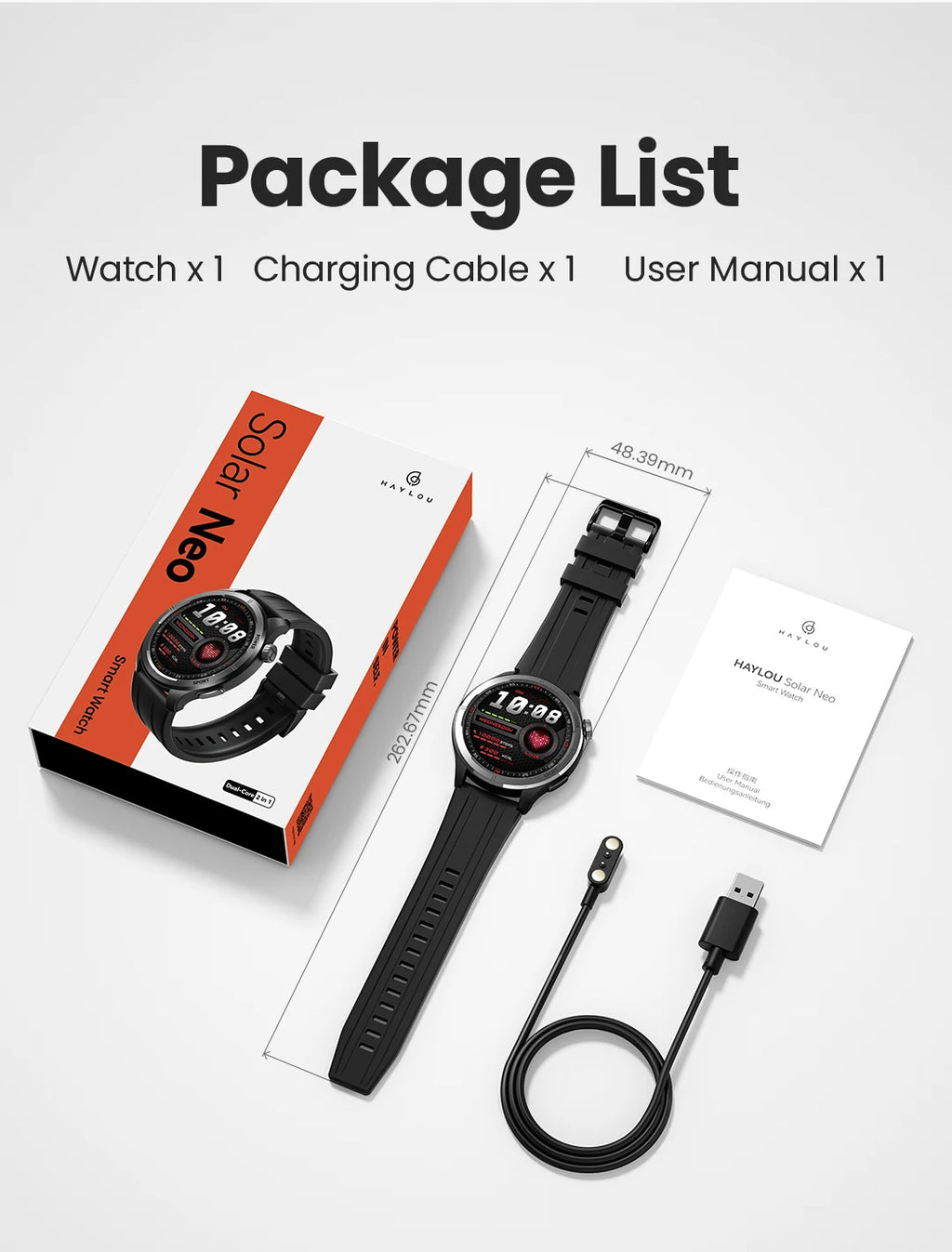 HAYLOU Solar Neo Smart Watch - Bluetooth Calling, 30-Day Battery, IP68 Waterproof, 127 Sports Modes, 24/7 Health Monitor, 1.53" HD Display