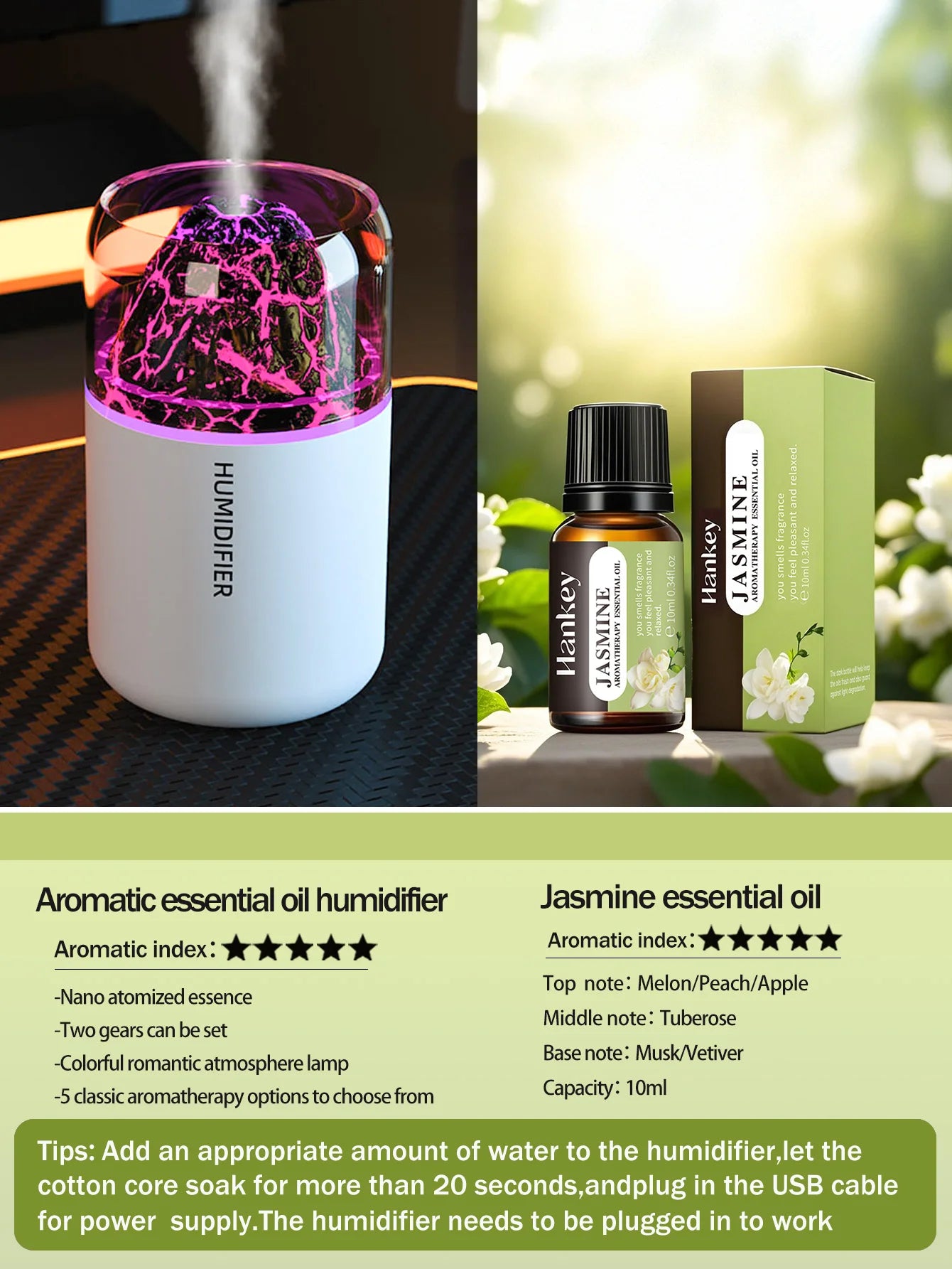 Volcanic Rock LED Mood Lamp with Humidifier & Aromatherapy Diffuser - USB-Powered for Bedroom, Car, Desk | Relaxing Color Changing Night Light Gift