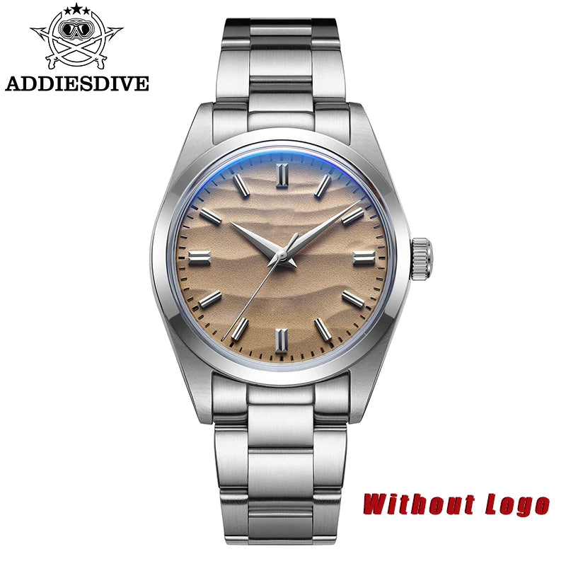 ADDIESDIVE AD2030 Men's Quartz Watch - 36mm 316L Stainless Steel, 100M Waterproof, Sand Dial, AR Coated Dome Glass, Dive-Style Watch
