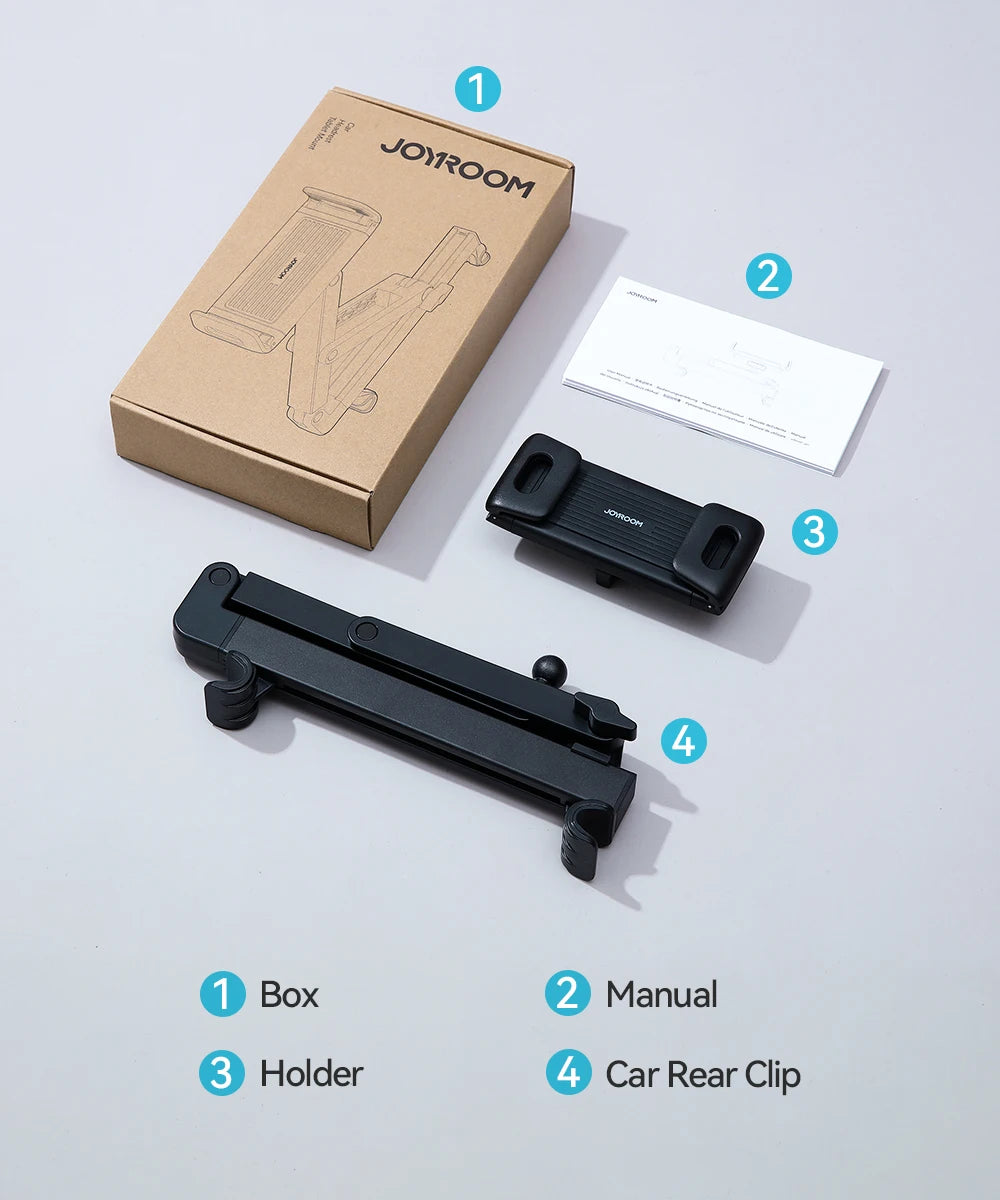 Joyroom Car Headrest Tablet Holder - Adjustable 3-in-1 Backseat Mount for iPad, Phones & Tablets 4.7"-12.9", Foldable & Stable