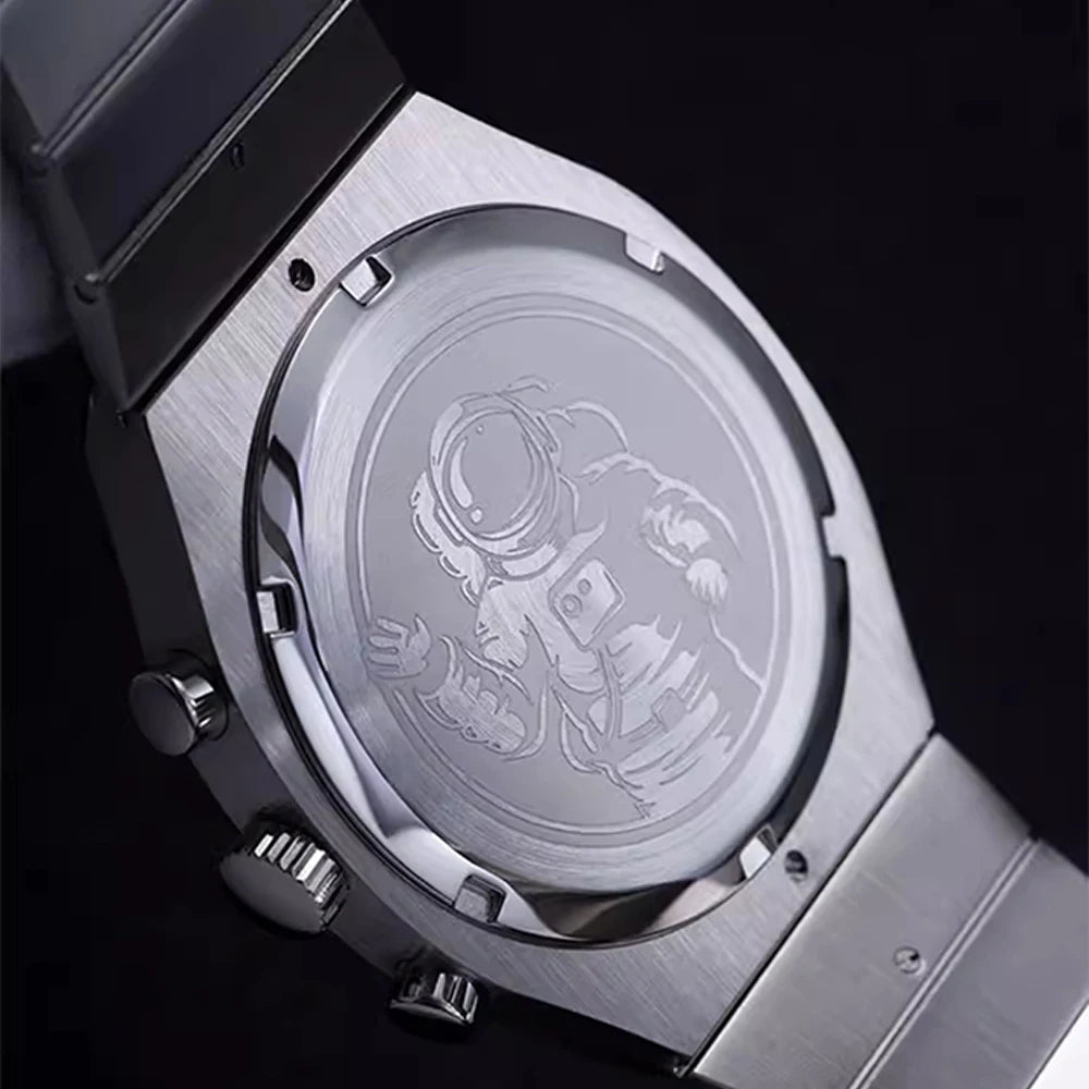 Hruodland F022 Retro Chronograph Watch for Men - Sapphire Crystal Glass, Stainless Steel, Blue Sunray Dial, Japanese Quartz Movement