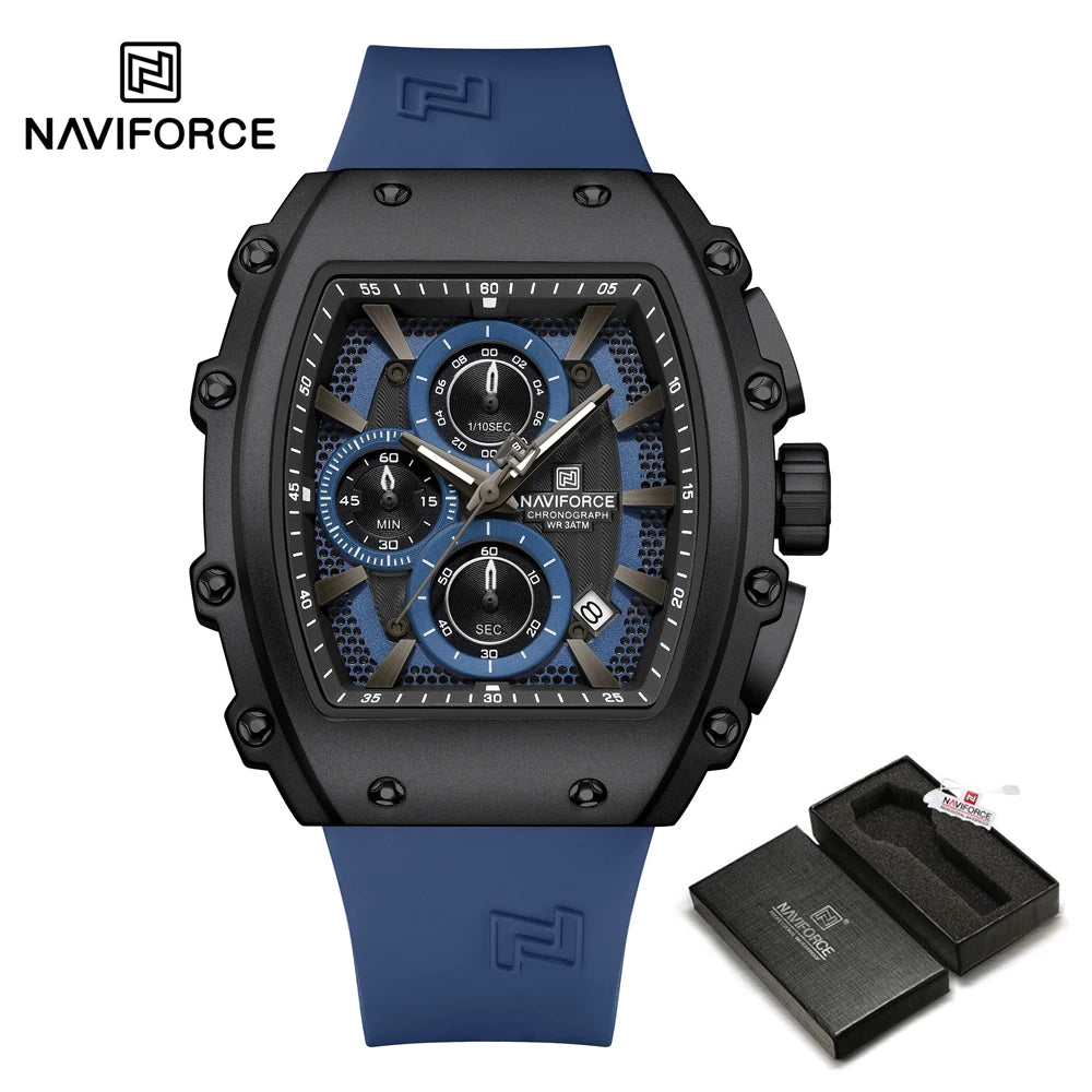 NAVIFORCE 8070 Men's Chronograph Watch - Waterproof Sport Watch with Luminous Hands, Silicone Strap, Calendar, Luxury Fashion Wristwatch