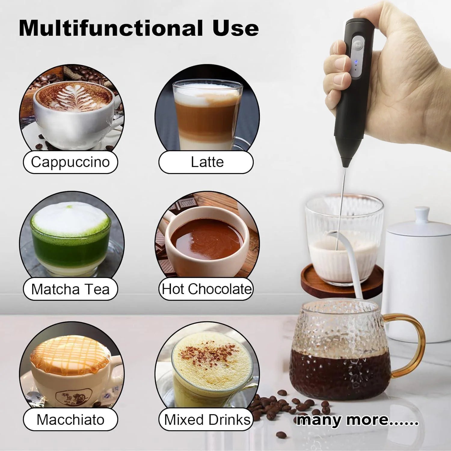 JIZHOU USB Rechargeable Milk Frother - Handheld Electric Frother with 3 Speeds, 11000 RPM, Mini Foam Maker for Coffee, Latte, Matcha & Eggs