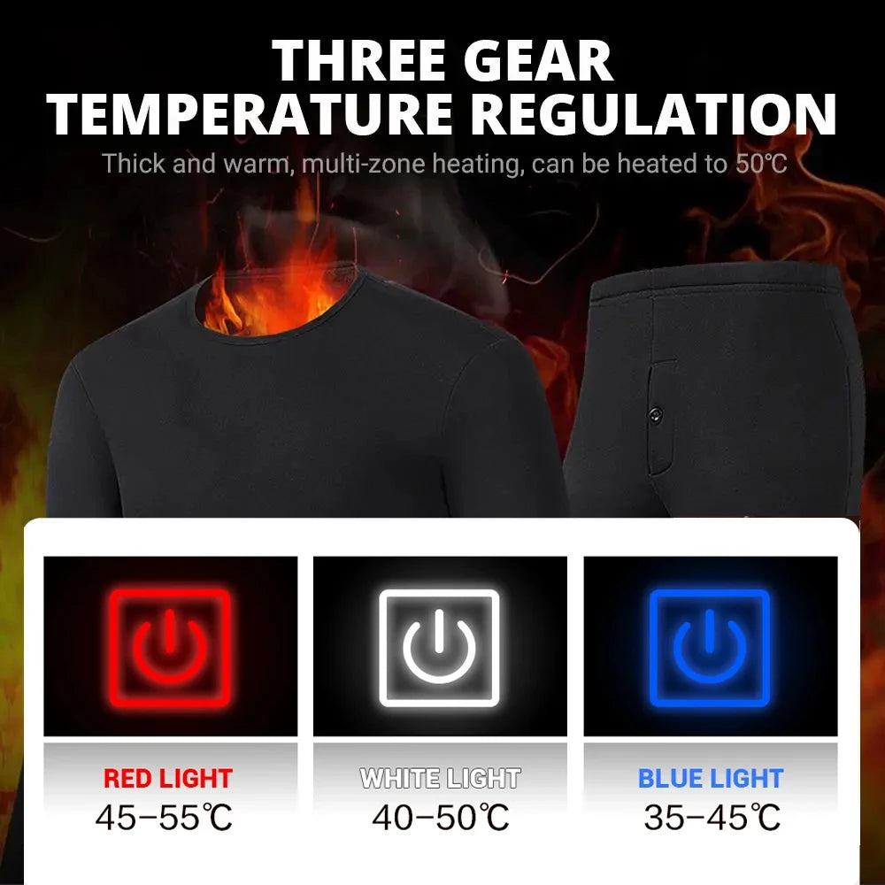 MCDV USB Heated Jacket & Thermal Underwear Set for Men & Women - Electric Heating Vest with Adjustable Temperature for Winter Sports, Outdoor Activities